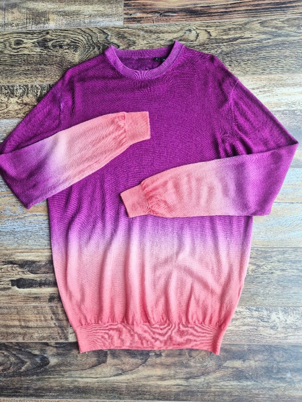 Bugatchi Uomo 100% Merino Wool Ombre Dip-Dyed Crew Neck Sweater Pink Purple